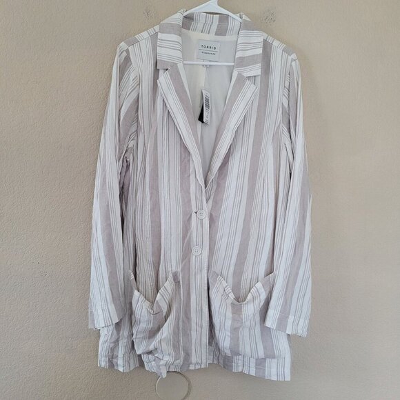 Torrid Womens Linen Blend Button Blazer Size 2x Striped Lightweight Nwt - Picture 1 of 9